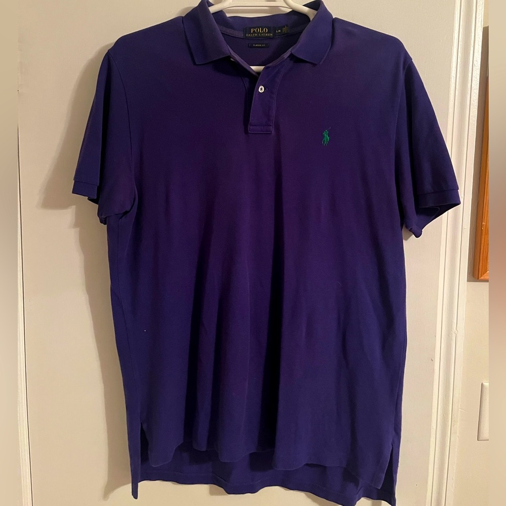 RL Polo, Classic Fit size L. Purple with Green Embroidered Logo.